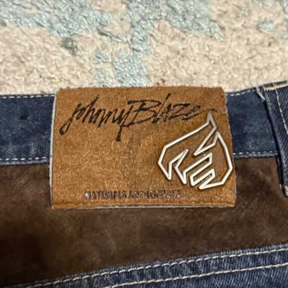 Vintage Johnny Blaze Suede Leather Accent Baggy Jeans Size 38 Method Man Wutang - Picture 5 of 7
